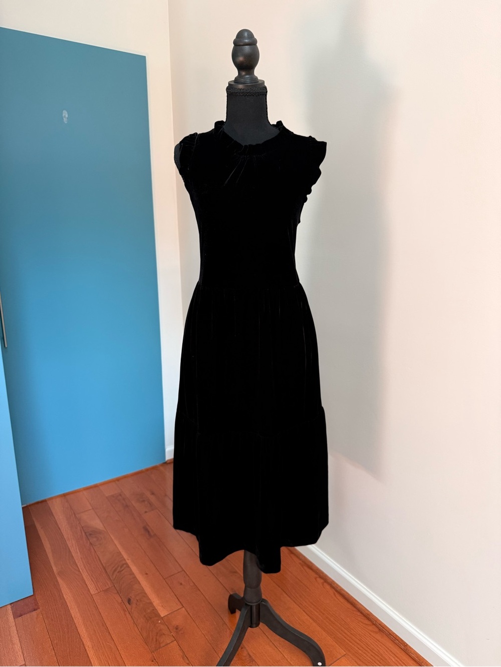 NWOT J. Crew Black Velvet Ruffle Midi Dress - Picture 5 of 14